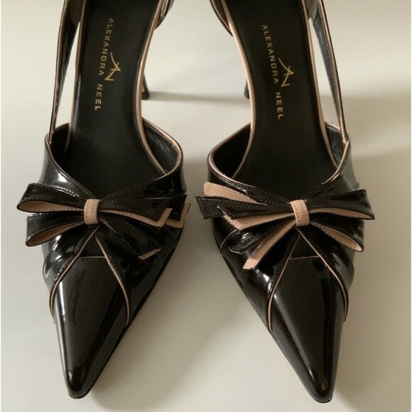Alexandra Neel Pumps Women Size 38 US 8M Brown Patent Leather Point-toe Heels - Picture 10 of 11